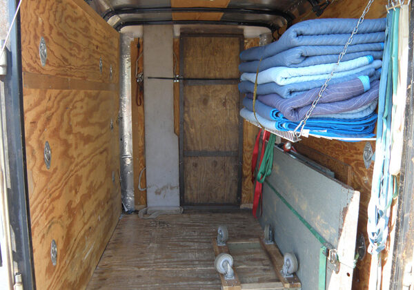 Trailer Interior of custom piano moving trailer.